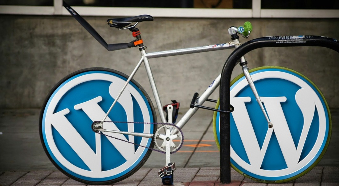Fiets met Wordpress logo wielen